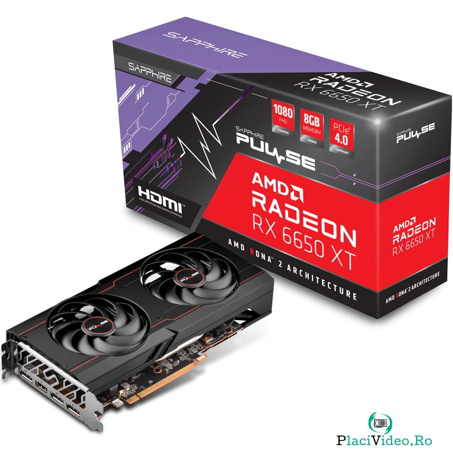 SAPPHIRE Placa video Sapphire Radeon™ RX 6650 XT PULSE GAMING OC, 8GB GDDR6, 128-bit