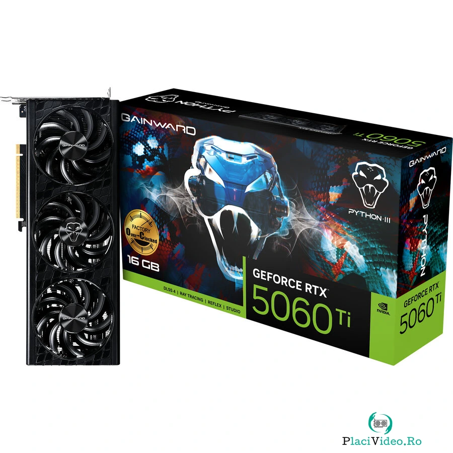 Placa video GeForce RTX 5060 Ti Python III OC 16GB, graphics card DLSS 4, 3x DisplayPort, 1x HDMI 2.1